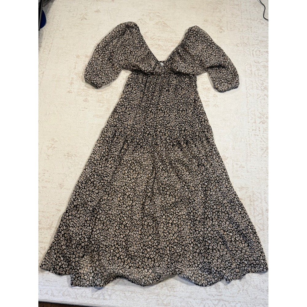 I Am (made in Italy) Leopard Print V-Neck Maxi Dress Balloon Sleeve M